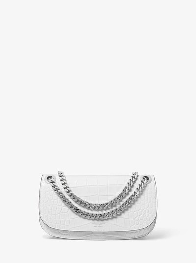 Christie Mini Crocodile Embossed Leather Envelope Bag in OPTIC WHITE | Michael Kors