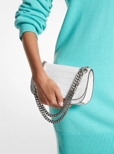 Christie Mini Crocodile Embossed Leather Envelope Bag in OPTIC WHITE | Michael Kors