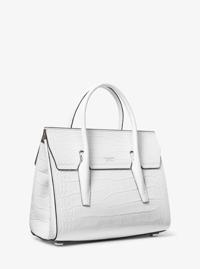 Campbell Medium Crocodile Embossed Leather Satchel in OPTIC WHITE | Michael Kors