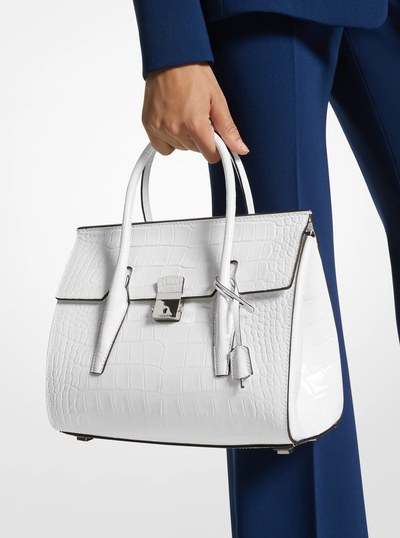 Campbell Medium Crocodile Embossed Leather Satchel in OPTIC WHITE | Michael Kors