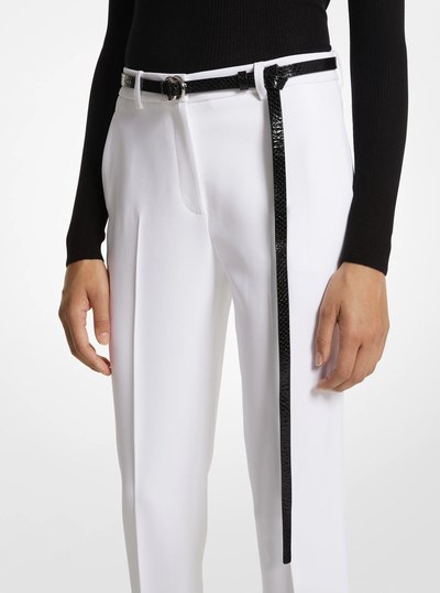 Jeanne Python Embossed Leather Skinny Belt in BLACK | Michael Kors