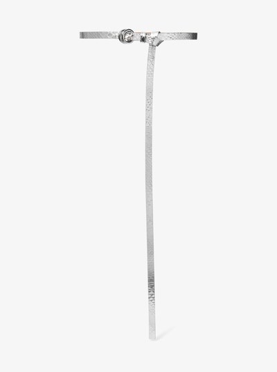 Jeanne Metallic Python Embossed Leather Skinny Belt in SILVER | Michael Kors
