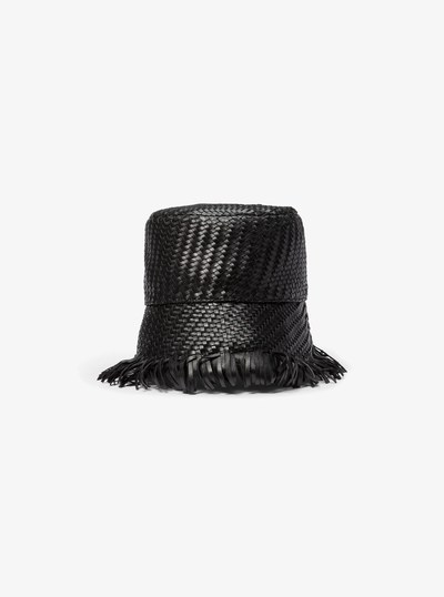 Hand-Woven Leather Bucket Hat in BLACK | Michael Kors