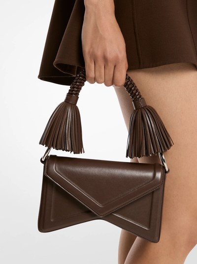 Manhatta Leather Tassel Shoulder Bag in JAVA | Michael Kors