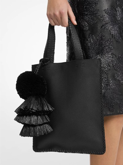 Ponza Medium Hand-Stitched Pebbled Leather Tote Bag in BLACK | Michael Kors