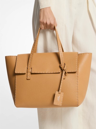 Sophia Hand-Stitched Pebbled Leather Satchel in PEANUT | Michael Kors