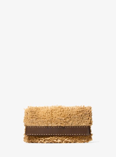 Sorrento Hand-Stitched Fringe and Leather Foldover Clutch in NATURAL/JAVA | Michael Kors