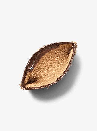 Sorrento Hand-Stitched Fringe and Leather Foldover Clutch in NATURAL/JAVA | Michael Kors