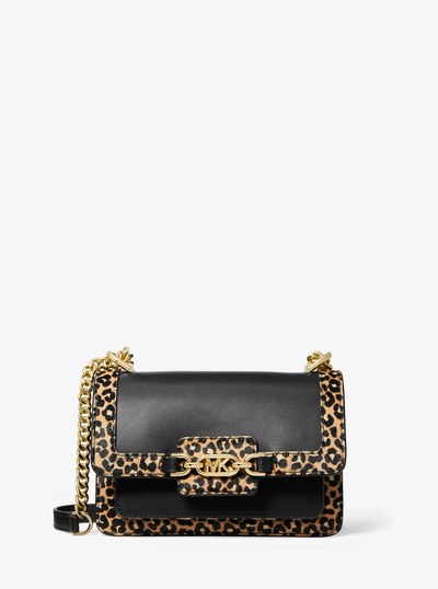 Heather Extra-Small Leather and Leopard Print Calf Hair Crossbody Bag in BLACK COMBO | Michael Kors