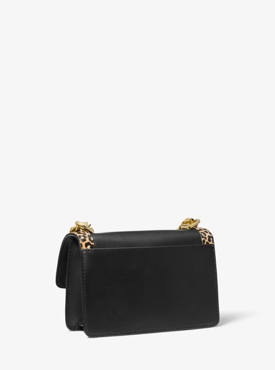 Heather Extra-Small Leather and Leopard Print Calf Hair Crossbody Bag in BLACK COMBO | Michael Kors