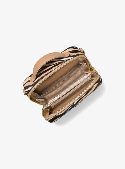 Estelle Small Tiger Print Calf Hair Satchel in CAMEL COMBO | Michael Kors