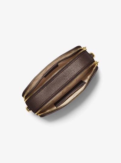 Jet Set Small Pebbled Leather Double-Zip Camera Bag in CHOCOLATE | Michael Kors