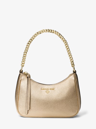 Jet Set Charm Small Metallic Pebbled Leather Pochette in PALE GOLD | Michael Kors