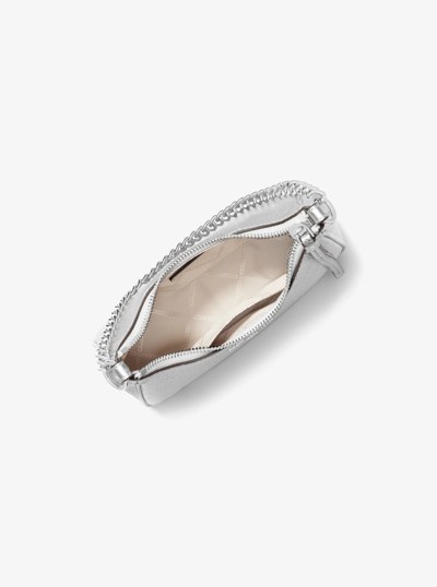 Jet Set Charm Small Metallic Leather Pochette in SILVER | Michael Kors