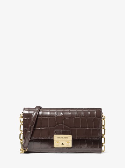 Tribeca Crocodile Embossed Leather Convertible Crossbody Bag in CHOCOLATE | Michael Kors