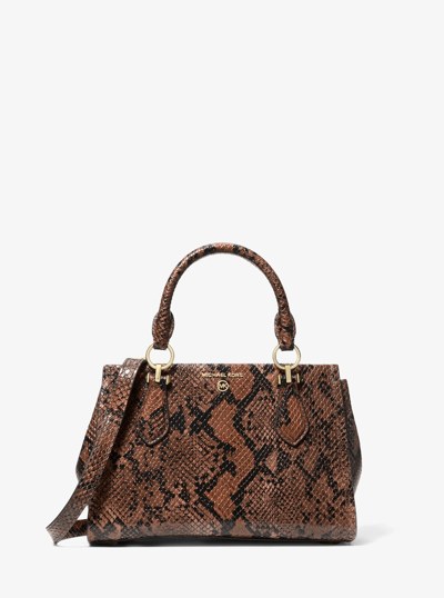 Marilyn Small Snake Embossed Leather Crossbody Bag in LUGGAGE | Michael Kors