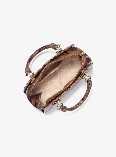 Marilyn Small Snake Embossed Leather Crossbody Bag in LUGGAGE | Michael Kors