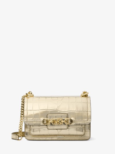 Heather Extra-Small Metallic Crocodile Embossed Leather Crossbody Bag