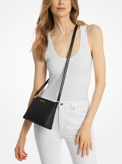 Sallie Medium Saffiano Leather Crossbody Bag in BLACK | Michael Kors
