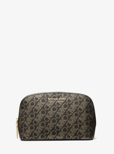 Small Metallic Empire Signature Logo Travel Pouch in BLACK/PALE GOLD | Michael Kors