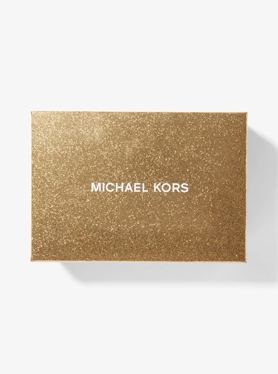 Small Metallic Empire Signature Logo Travel Pouch in BLACK/PALE GOLD | Michael Kors