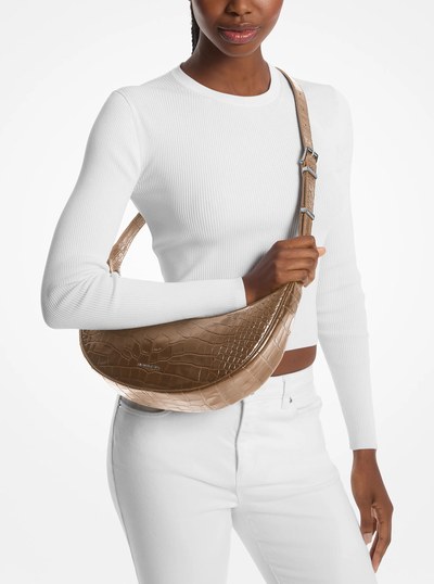 Avra Medium Crocodile Embossed Leather Crossbody Bag in DRIFTWOOD | Michael Kors