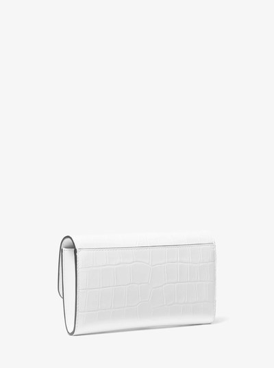 Tribeca Crocodile Embossed Leather Convertible Crossbody Bag in OPTIC WHITE | Michael Kors