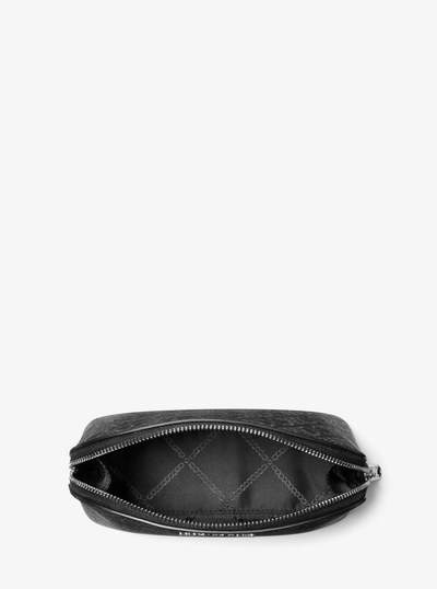 Small Metallic Empire Signature Logo Travel Pouch in BLACK/SILVER | Michael Kors