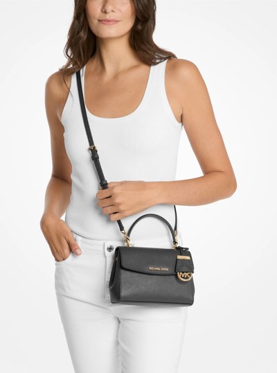 Ava Extra-Small Saffiano Leather Crossbody in BLACK | Michael Kors