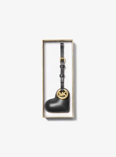 Puffy Heart Leather Bag Charm in BLACK | Michael Kors