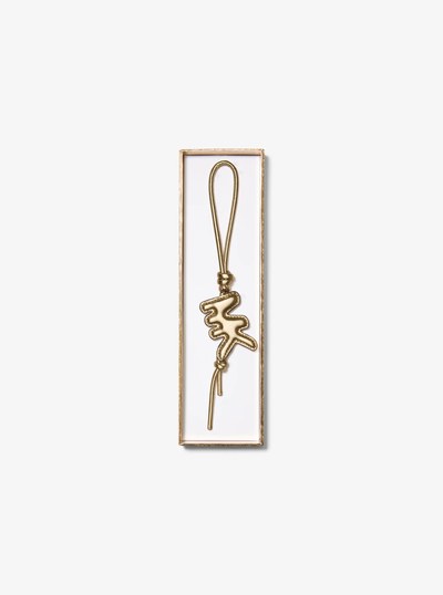 Metallic Puffy Logo Leather Bag Charm in PALE GOLD | Michael Kors
