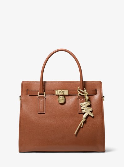 Metallic Puffy Logo Leather Bag Charm in PALE GOLD | Michael Kors