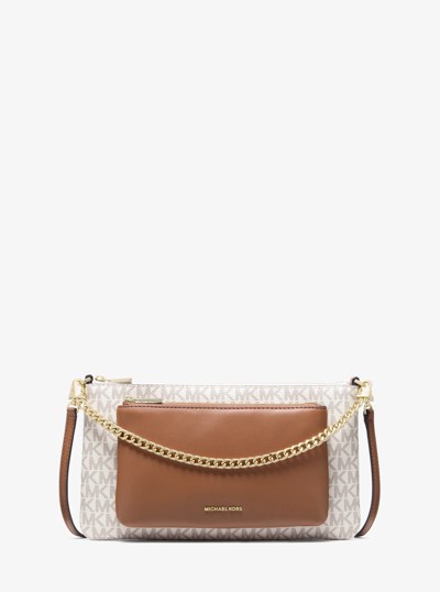 Jet Set Medium Signature Logo Convertible Crossbody Bag in VANILLA/ACORN | Michael Kors