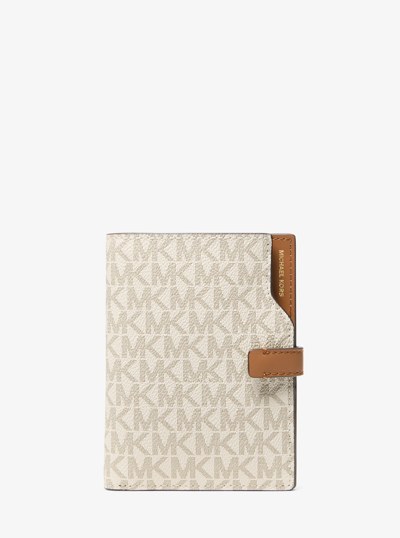 Jet Set Signature Logo Passport Wallet in VANILLA/ACORN | Michael Kors