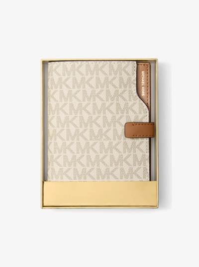 Jet Set Signature Logo Passport Wallet in VANILLA/ACORN | Michael Kors