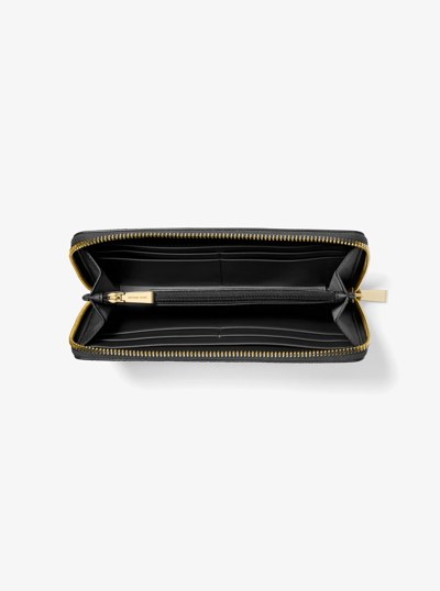 Jet Set Large Pebbled Leather Wallet in BLACK | Michael Kors
