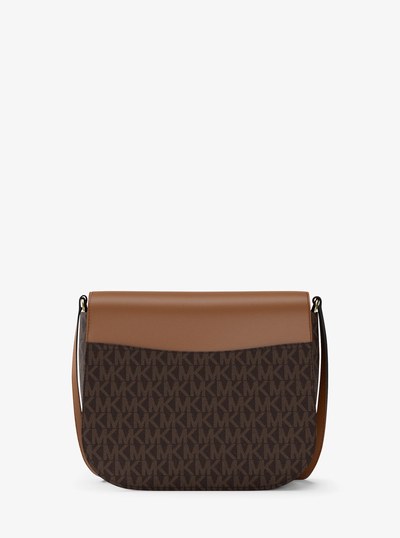 Emilia Small Signature Logo Saddle Crossbody Bag in BRN/ACORN | Michael Kors