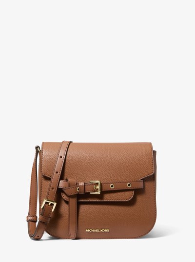 Emilia Small Pebbled Leather Saddle Crossbody Bag in LUGGAGE | Michael Kors