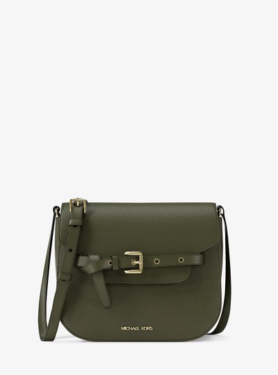 Emilia Small Pebbled Leather Saddle Crossbody Bag in IVY | Michael Kors