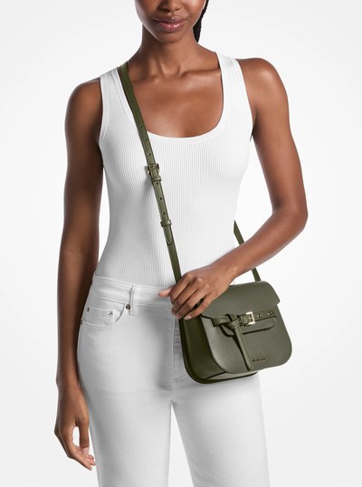 Emilia Small Pebbled Leather Saddle Crossbody Bag in IVY | Michael Kors