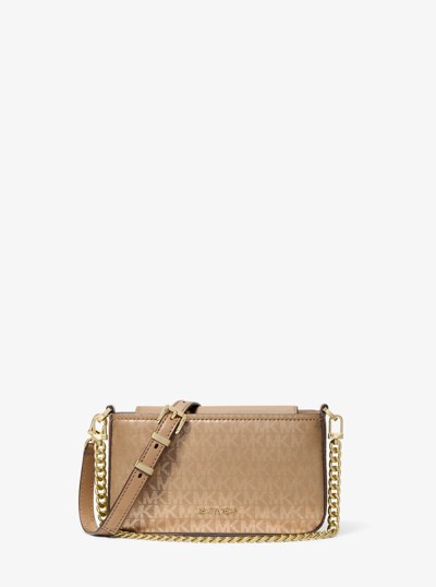 Bryant Small Metallic Signature Logo Convertible Pochette in HUSK | Michael Kors
