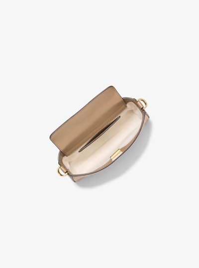 Bryant Small Metallic Signature Logo Convertible Pochette in HUSK | Michael Kors