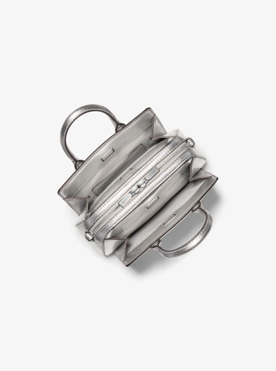 Laila Extra-Small Metallic Leather Crossbody Bag in SILVER | Michael Kors