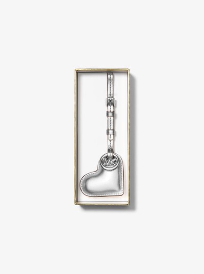 Metallic Puffy Heart Leather Bag Charm in SILVER | Michael Kors