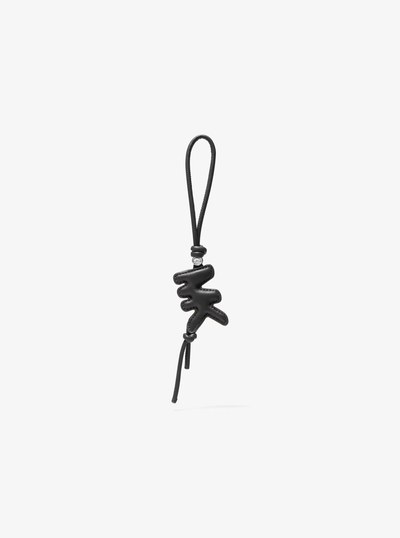 Puffy Logo Leather Bag Charm in BLACK | Michael Kors
