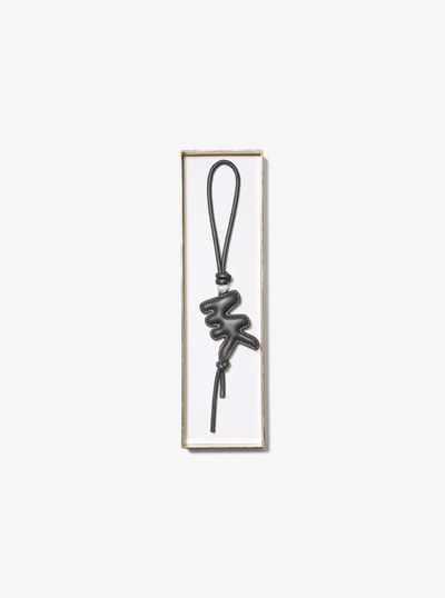 Puffy Logo Leather Bag Charm in BLACK | Michael Kors