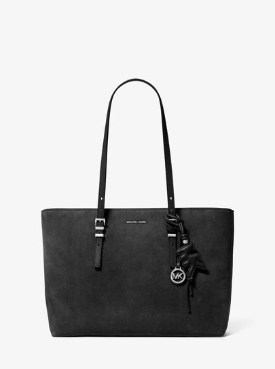 Puffy Logo Leather Bag Charm in BLACK | Michael Kors