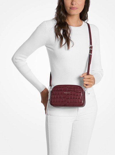 Jet Set Small Crocodile Embossed Leather Camera Crossbody Bag in OXBLOOD | Michael Kors