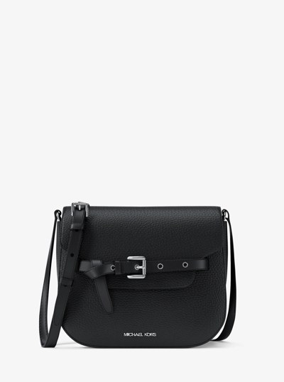 Emilia Small Pebbled Leather Saddle Crossbody Bag in BLACK | Michael Kors