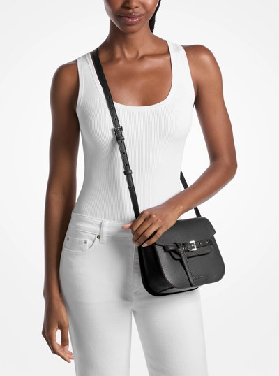 Emilia Small Pebbled Leather Saddle Crossbody Bag in BLACK | Michael Kors